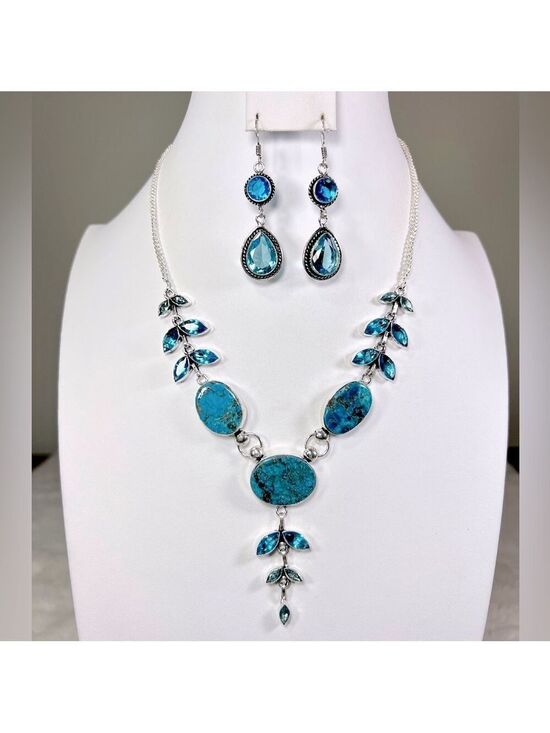 Jewelry - Turquoise Blue Topaz 925 Gemstone Necklace & Earrings